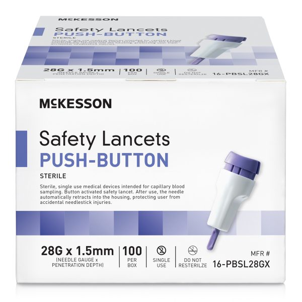 McKesson 28 Gauge Push Button Safety Lancets
