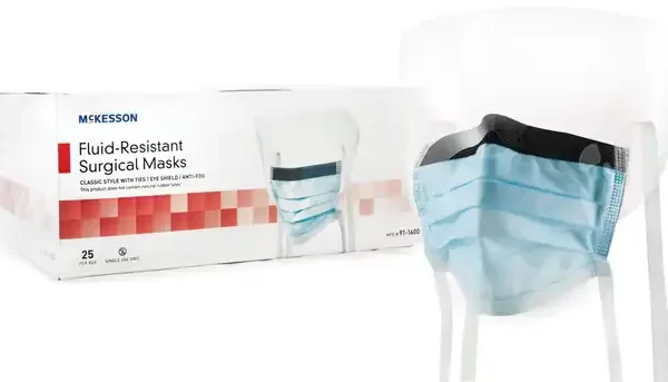 McKesson Fluid-Resistant Surgical Masks with Eye Shield