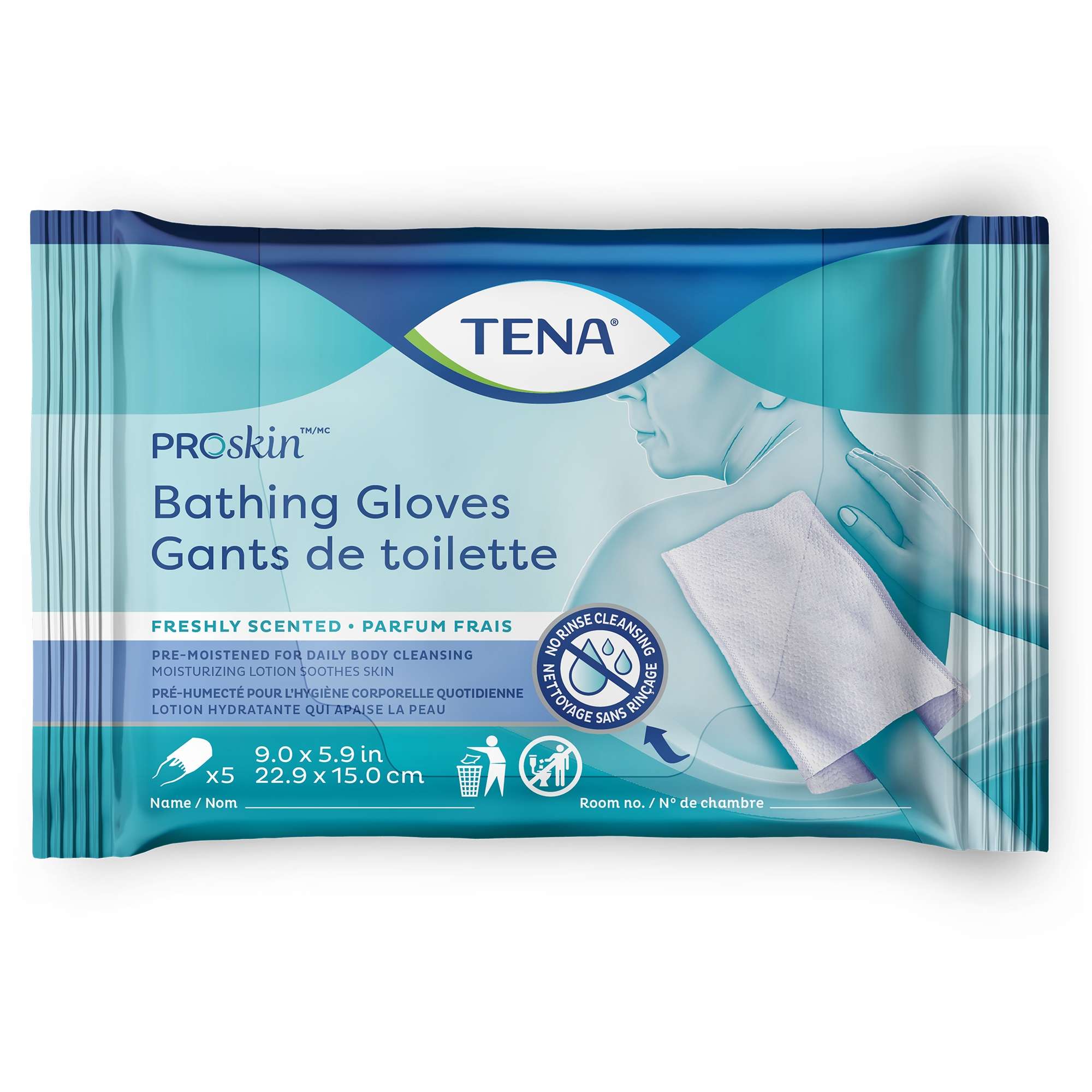 1205116_front TENA ProSkin Bathing Glove Wipes, Scented - Image 1