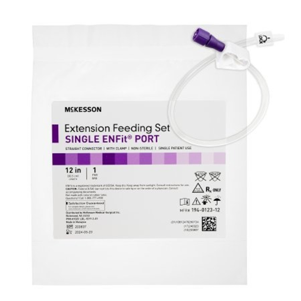 McKesson Single ENFit Port Extension Feeding Set 12"