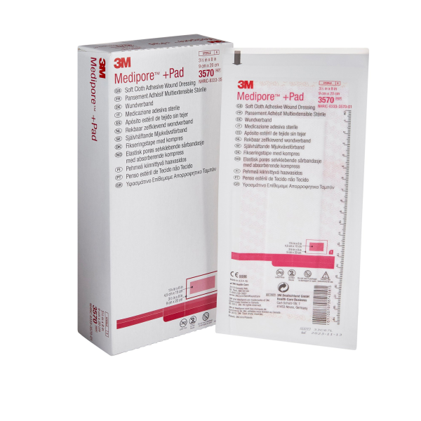 3M Medipore +Pad Soft Cloth Adhesive Wound Dressing, 3.5 X 8"