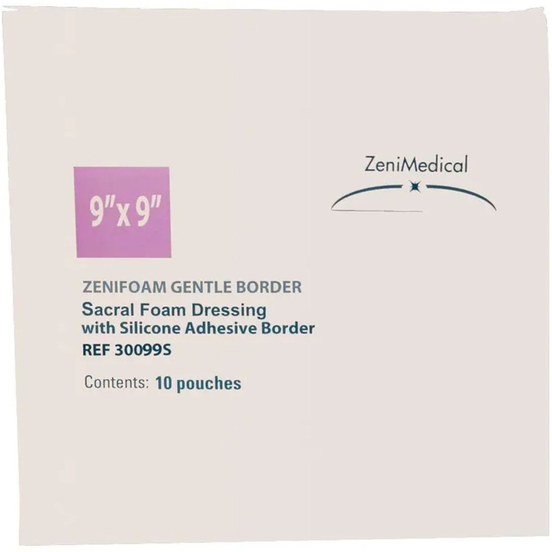 ZeniMedical ZeniFoam Gentle Border Sacral Foam Dressing with Silicone Adhesive Border, 9 X 9" ZeniMedical ZeniFoam Gentle Border Sacral Foam Dressing with Silicone Adhesive Border, 9 X 9"