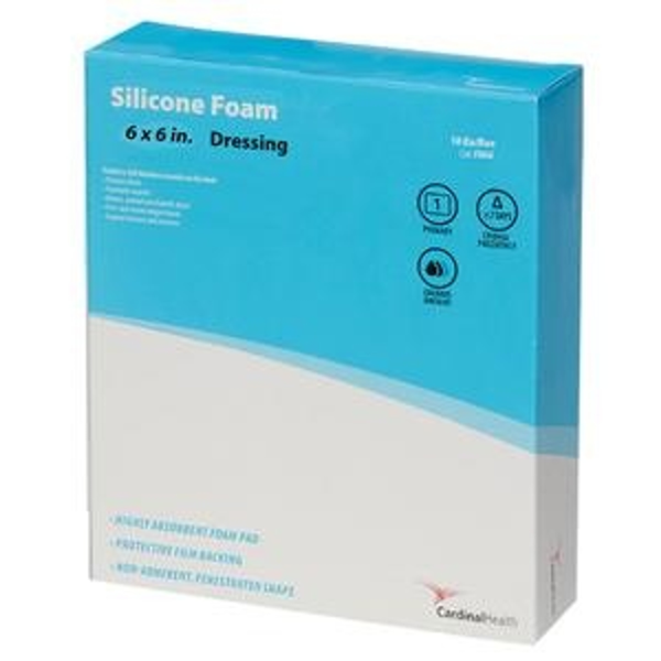 Cardinal Health Kendall Silicone Non-Bordered Foam Wound Dressing, 6 X 6"
