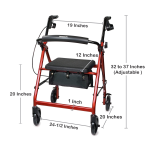 4 Wheel Rollator McKesson Red Adjustable Height / Folding Aluminum Frame