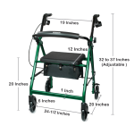 4 Wheel Rollator McKesson Green Adjustable Height / Folding Aluminum Frame