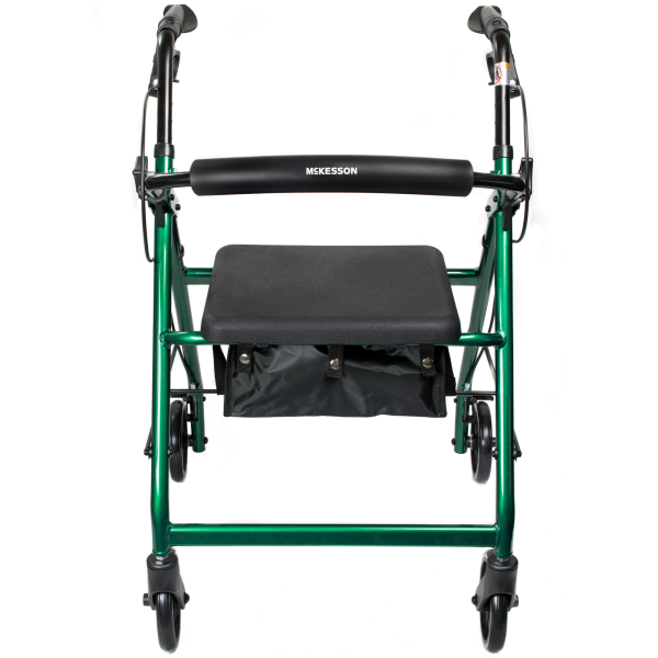 4 Wheel Rollator McKesson Green Adjustable Height / Folding Aluminum Frame