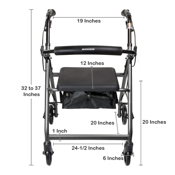 4 Wheel Rollator McKesson Silver Adjustable Height / Folding Aluminum Frame