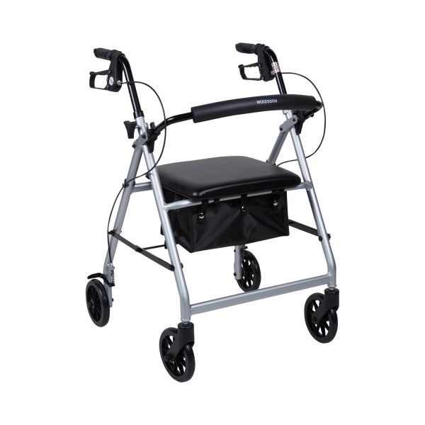 4 Wheel Rollator McKesson Silver Adjustable Height / Folding Aluminum Frame