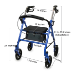 4 Wheel Rollator McKesson Blue Adjustable Height / Folding Steel Frame