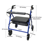 Bariatric 4 Wheel Rollator McKesson Blue Adjustable Height / Heavy Duty / Folding Steel Frame