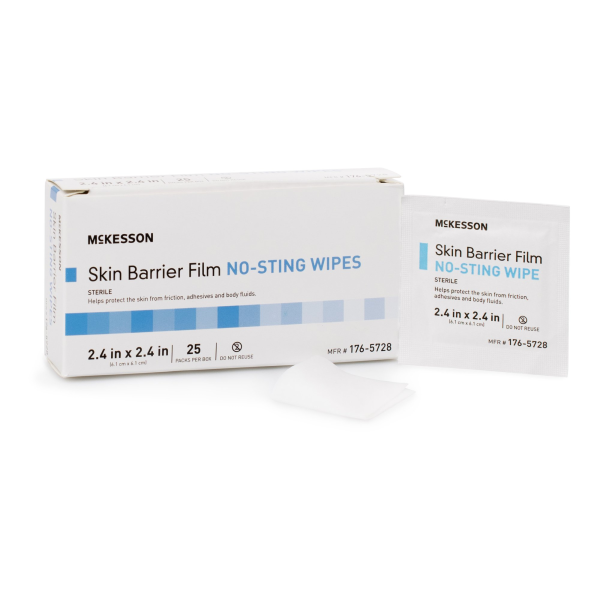 Skin Barrier Wipe McKesson No Sting 75 to 100% Strength Hexamethyldisiloxane Individual Packet Sterile
