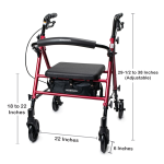 4 Wheel Rollator McKesson Red Adjustable Height / Folding Aluminum Frame