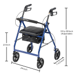 4 Wheel Rollator McKesson Blue Adjustable Height Aluminum Frame
