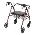 Bariatric 4 Wheel Rollator McKesson Red Adjustable Height / Folding Steel Frame