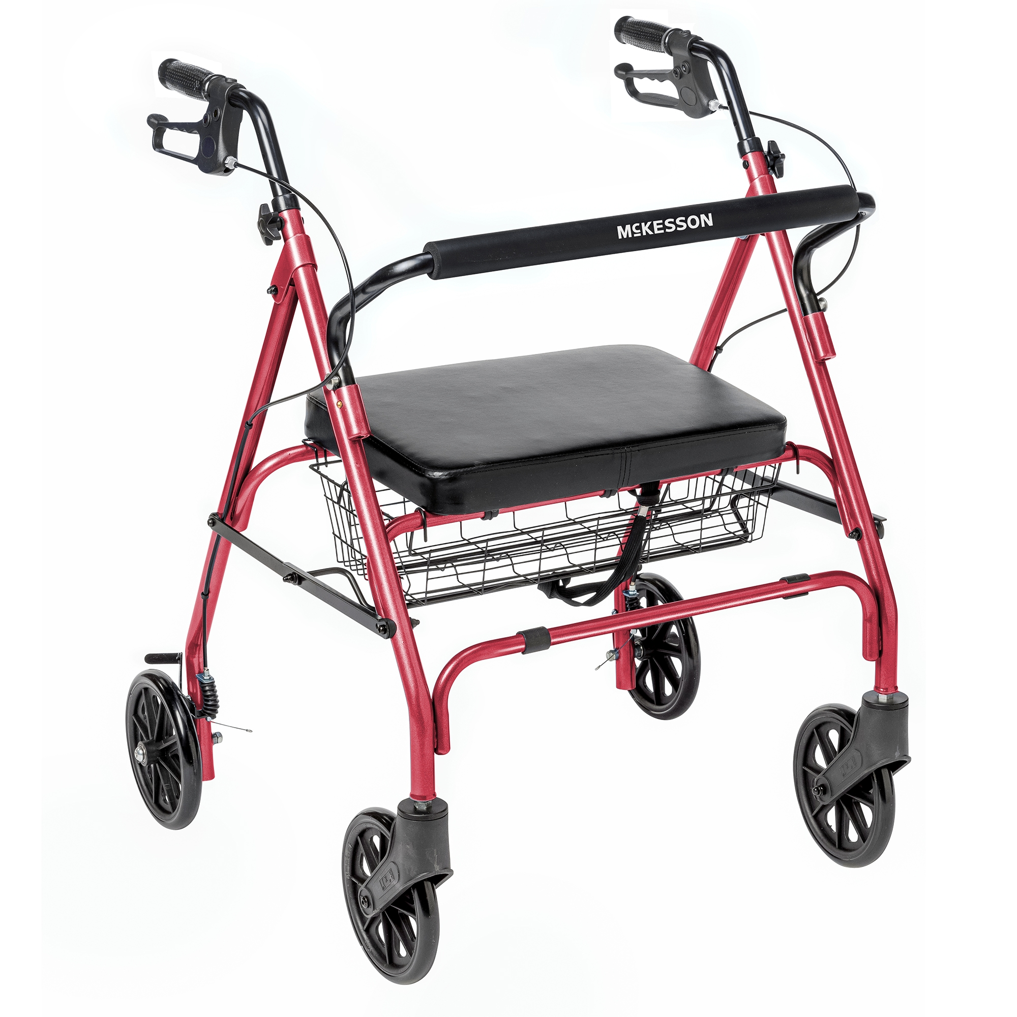 Bariatric 4 Wheel Rollator McKesson Red Adjustable Height / Folding Steel Frame