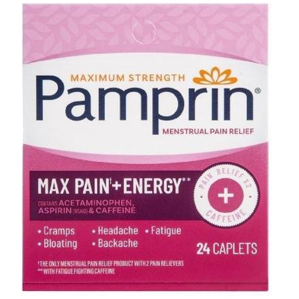 Pamprin Max Pain+Energy Mensural Pain Relief, Maximum Strength, 24 Caplets