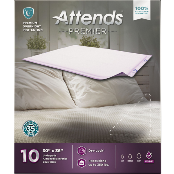 Attends Premier Incontinence Underpads, Overnight Absorbency