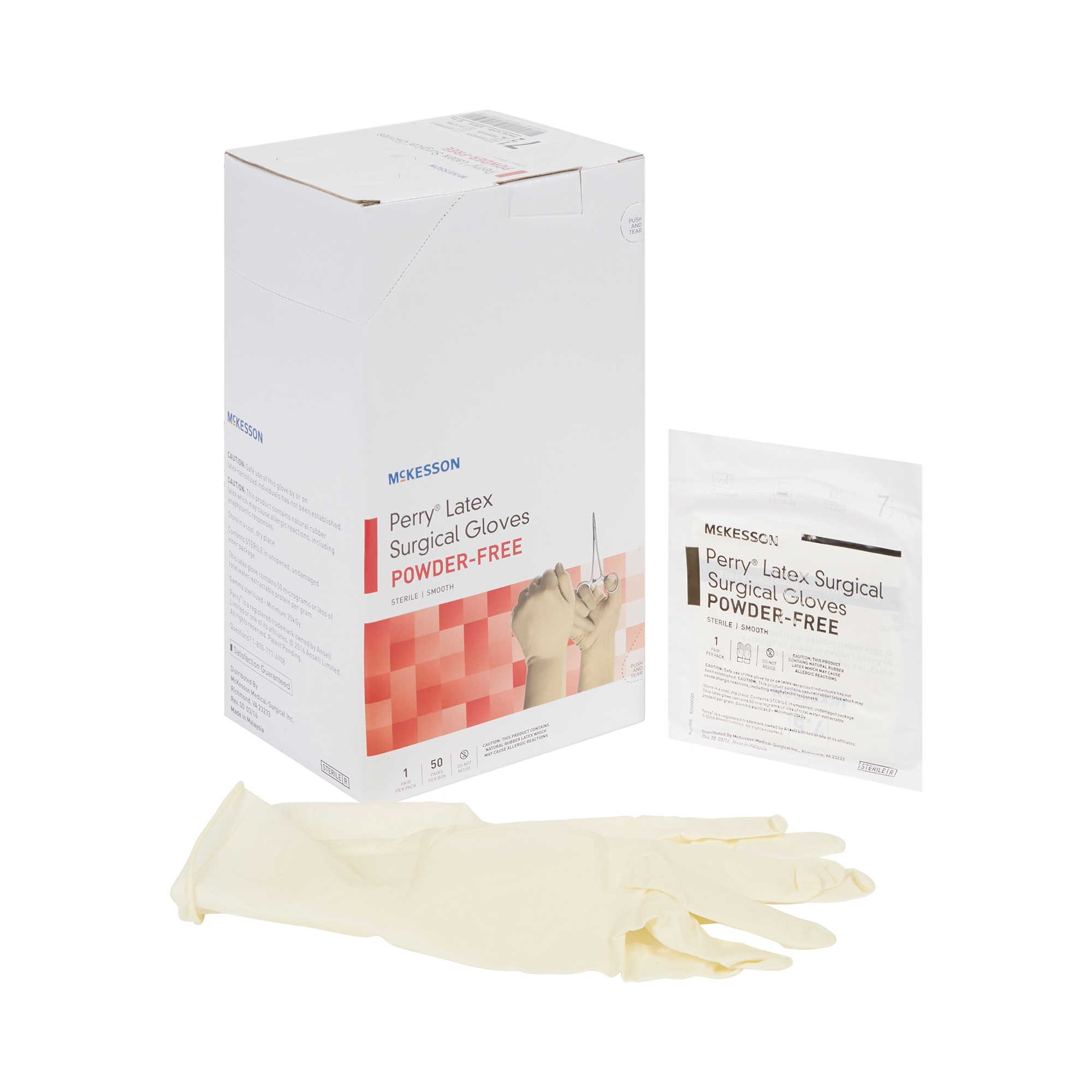 Surgical Glove McKesson Perry® Performance Plus Size 7.5 Sterile Latex Standard Cuff Length Smooth Cream Chemo Tested