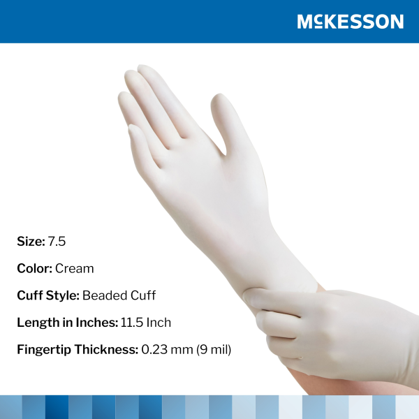 Surgical Glove McKesson Perry® Performance Plus Size 7.5 Sterile Latex Standard Cuff Length Smooth Cream Chemo Tested