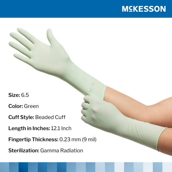 Surgical Glove McKesson Perry® Performance Plus Size 6.5 Sterile Polyisoprene Standard Cuff Length Smooth Green Chemo Tested