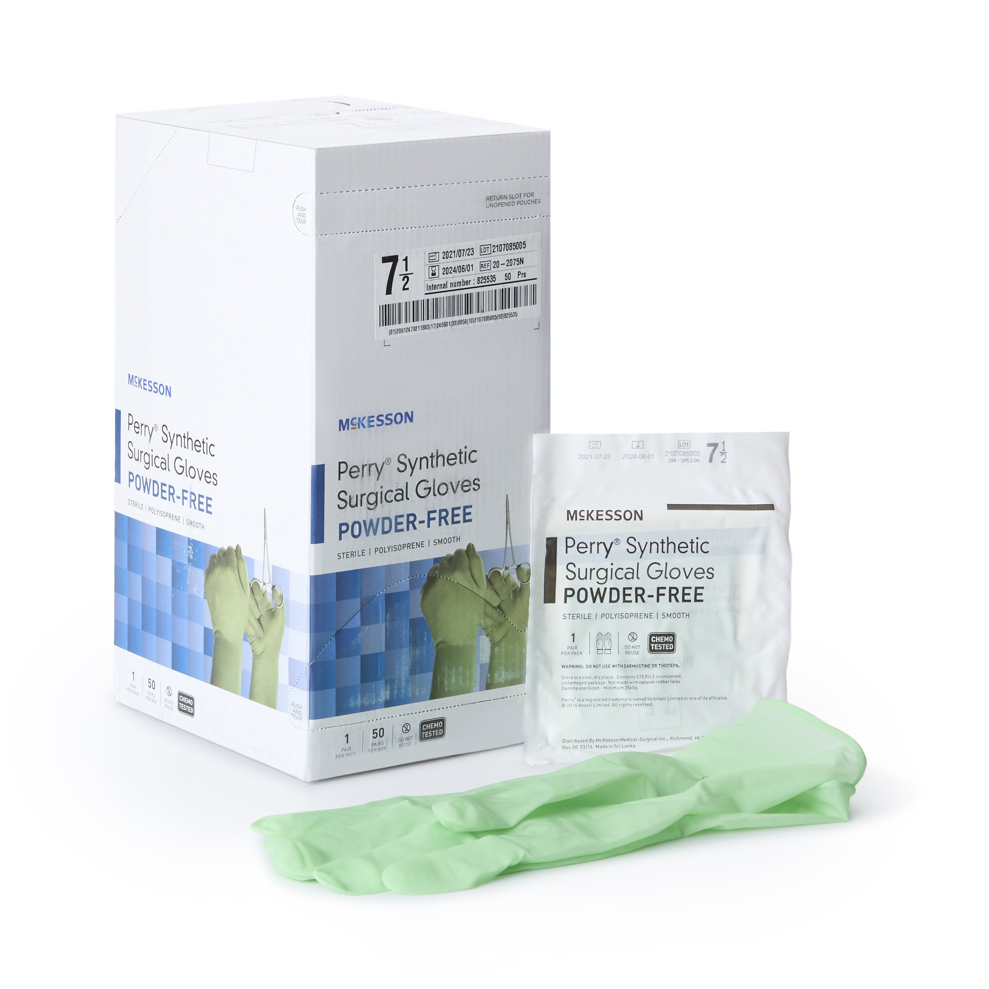 Surgical Glove McKesson Perry® Performance Plus Size 7.5 Sterile Polyisoprene Standard Cuff Length Smooth Green Chemo Tested Surgical Glove McKesson Perry® Performance Plus Size 7.5 Sterile Polyisoprene Standard Cuff Length Smooth Green Chemo Tested