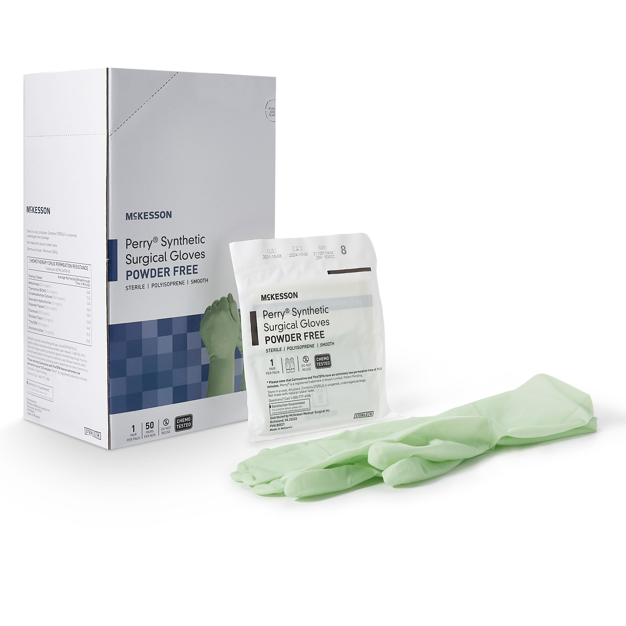 Surgical Glove McKesson Perry® Performance Plus Size 8 Sterile Polyisoprene Standard Cuff Length Smooth Green Chemo Tested