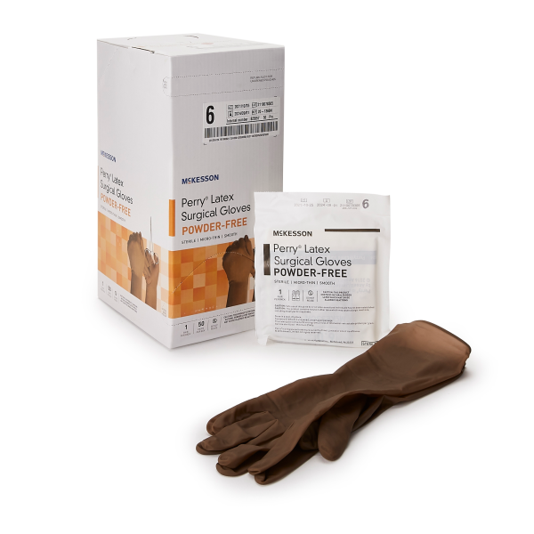 Surgical Glove McKesson Perry® Size 6 Sterile Latex Standard Cuff Length Smooth Brown Not Chemo Approved