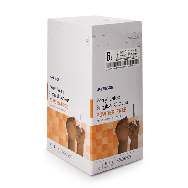 Surgical Glove McKesson Perry® Size 6.5 Sterile Latex Standard Cuff Length Smooth Brown Not Chemo Approved