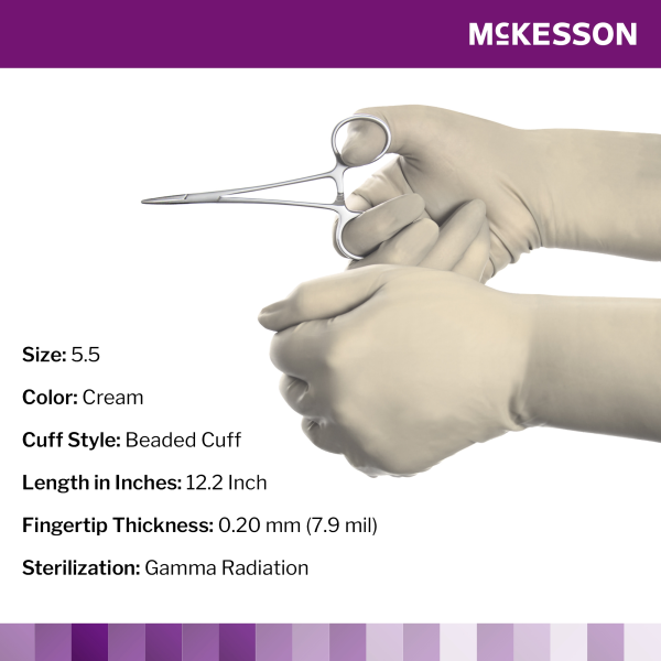 Surgical Glove McKesson Perry® Synthetic Surgical Gloves Size 5.5 Sterile Polychloroprene Standard Cuff Length Smooth Cream Chemo Tested