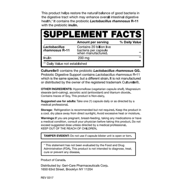 Probiotic Dietary Supplement Geri-Care® 30 per Box Capsule