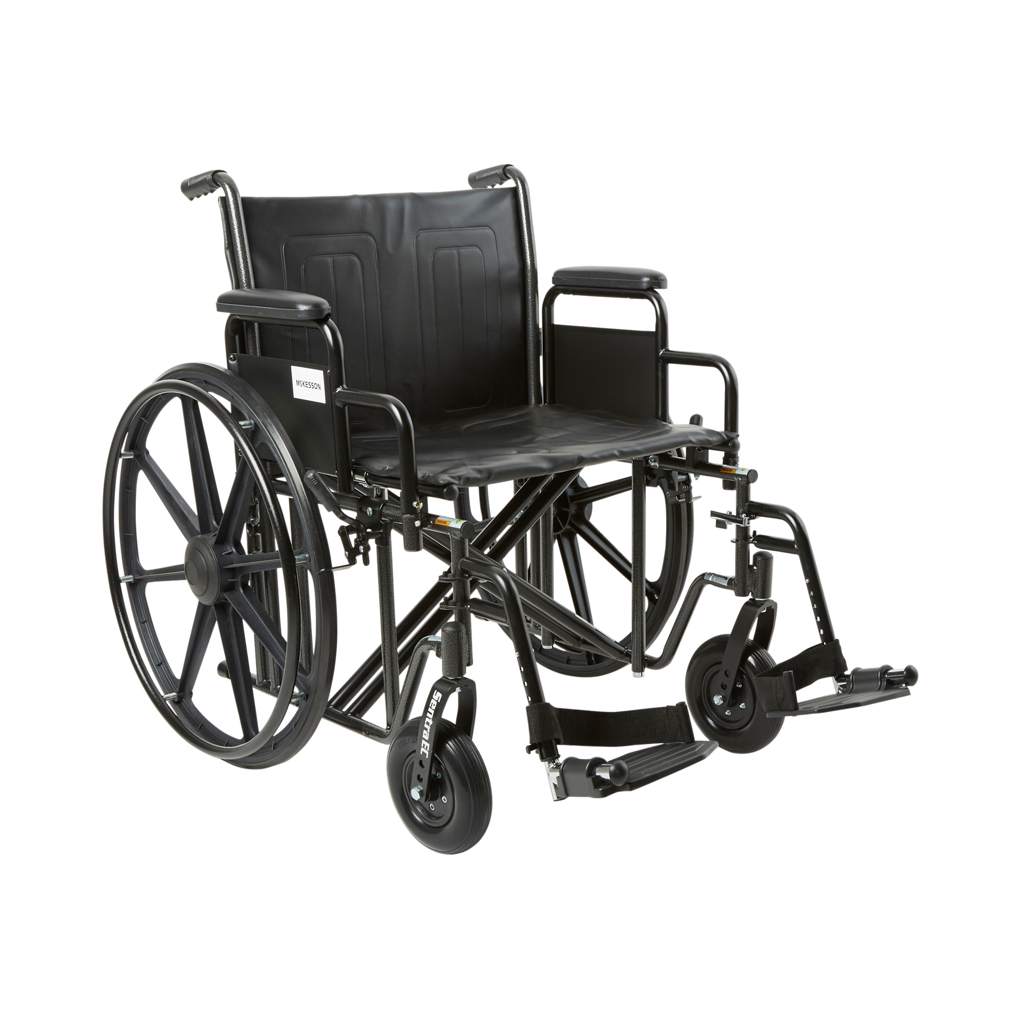 Bariatric Wheelchair McKesson Dual Axle Desk Length Arm Swing-Away Footrest Black Upholstery 22 Inch Seat Width Adult 450 lbs. Weight Capacity Bariatric Wheelchair McKesson Dual Axle Desk Length Arm Swing-Away Footrest Black Upholstery 22 Inch Seat Width Adult 450 lbs. Weight Capacity