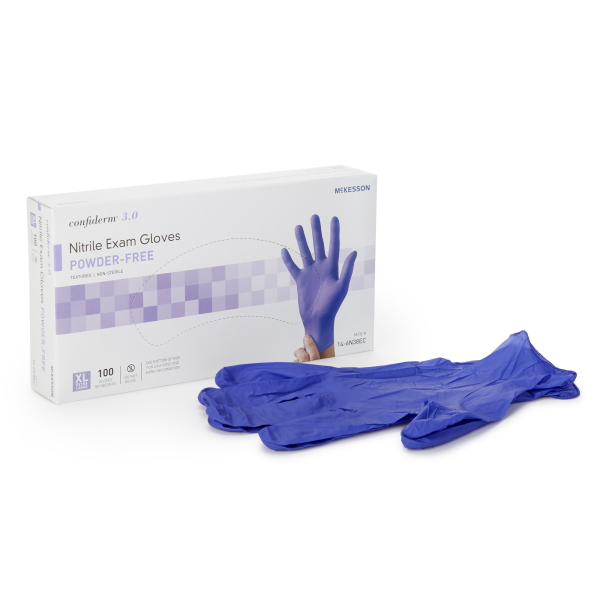 Exam Glove McKesson Confiderm® 3.0 X-Large NonSterile Nitrile Standard Cuff Length Textured Fingertips Blue Chemo Tested / Fentanyl Tested