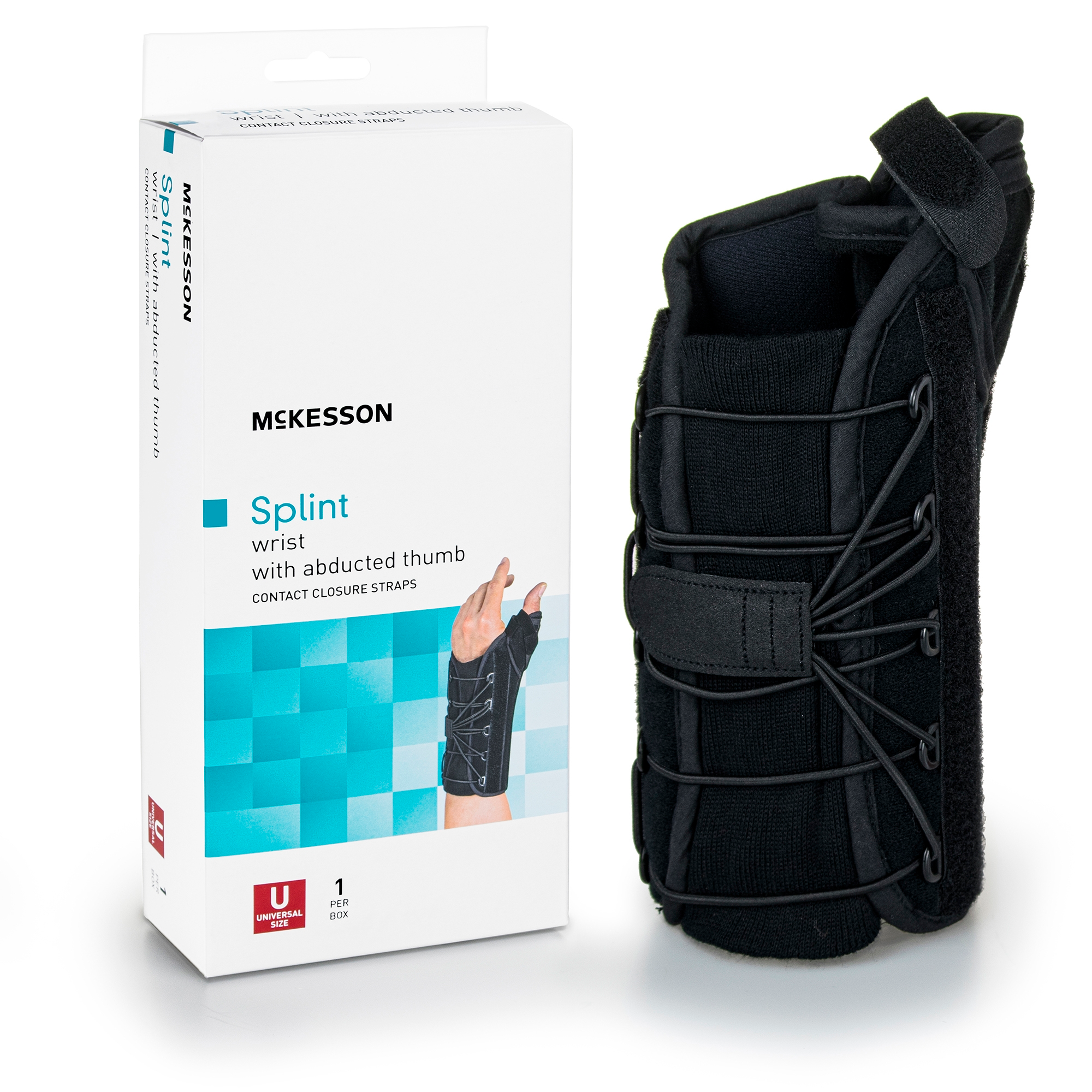 Wrist Brace with Thumb Spica McKesson Left Hand Black One Size Fits Most Wrist Brace with Thumb Spica McKesson Left Hand Black One Size Fits Most