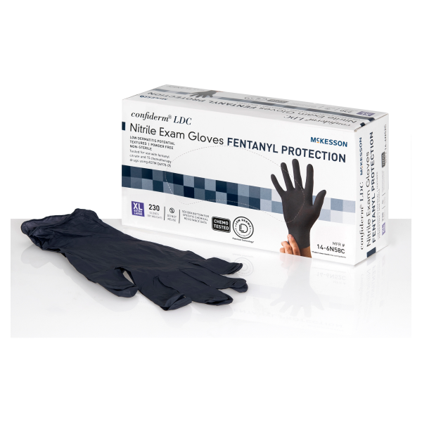 Exam Glove McKesson Confiderm® LDC X-Large NonSterile Nitrile Standard Cuff Length Fully Textured Black Chemo Tested / Fentanyl Tested