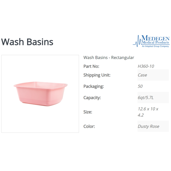 Wash Basin 6 Quart Rectangle NonSterile