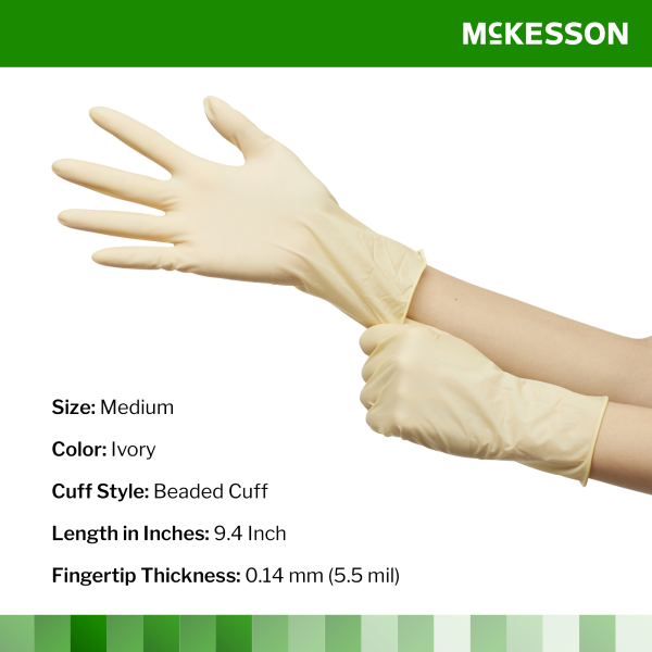 Exam Glove McKesson Confiderm® Medium NonSterile Latex Standard Cuff Length Smooth Ivory Not Rated