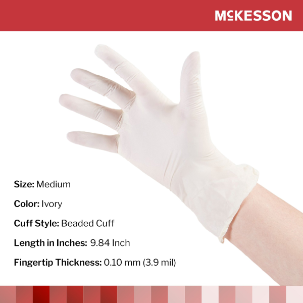Exam Glove McKesson Medium NonSterile Stretch Vinyl Standard Cuff Length Smooth Ivory Not Rated