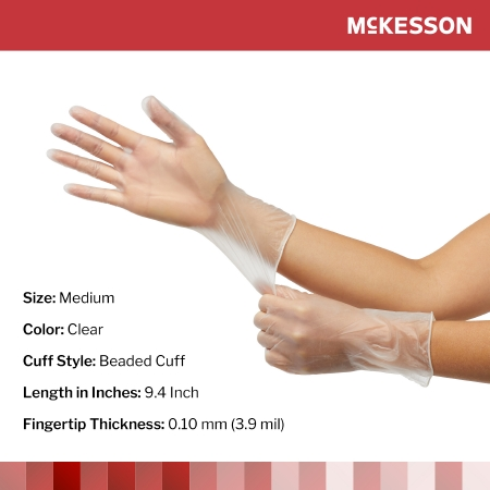 Exam Glove McKesson Medium NonSterile Vinyl Standard Cuff Length Smooth Clear Not Rated