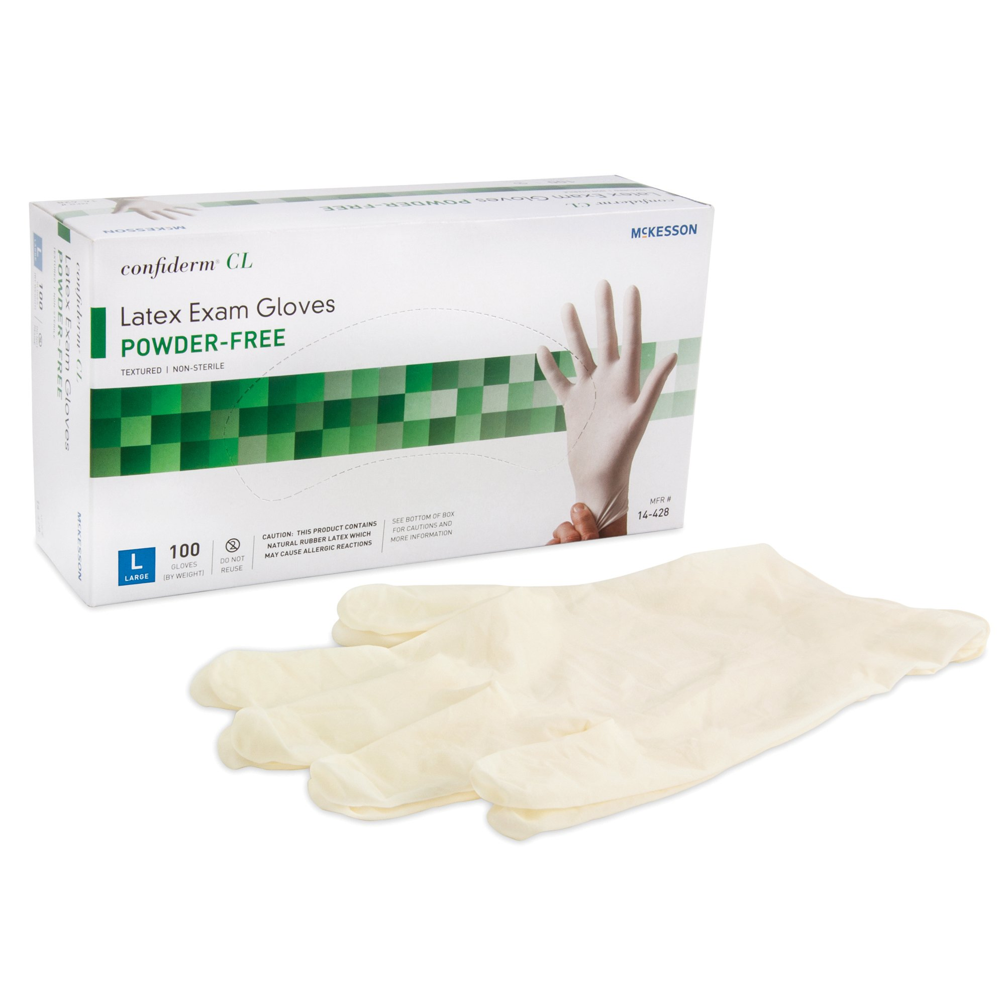 Exam Glove McKesson Confiderm® Large NonSterile Latex Standard Cuff Length Textured Fingertips Ivory Not Rated Exam Glove McKesson Confiderm® Large NonSterile Latex Standard Cuff Length Textured Fingertips Ivory Not Rated