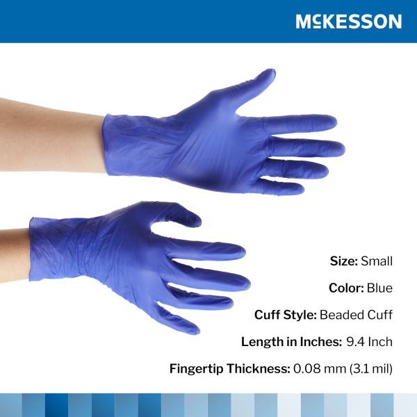 Exam Glove McKesson Confiderm® 3.0 Small NonSterile Nitrile Standard Cuff Length Textured Fingertips Blue Chemo Tested / Fentanyl Tested