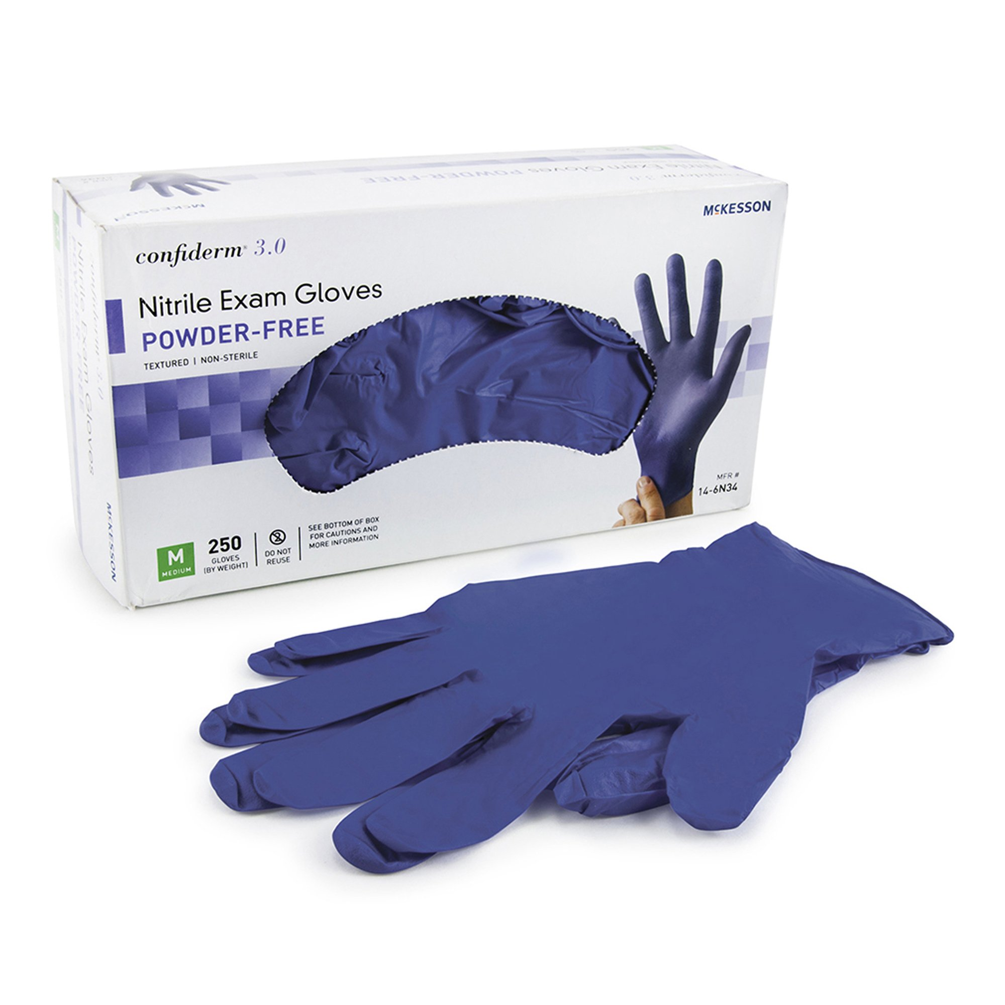 Exam Glove McKesson Confiderm® 3.0 Medium NonSterile Nitrile Standard Cuff Length Textured Fingertips Blue Chemo Tested / Fentanyl Tested