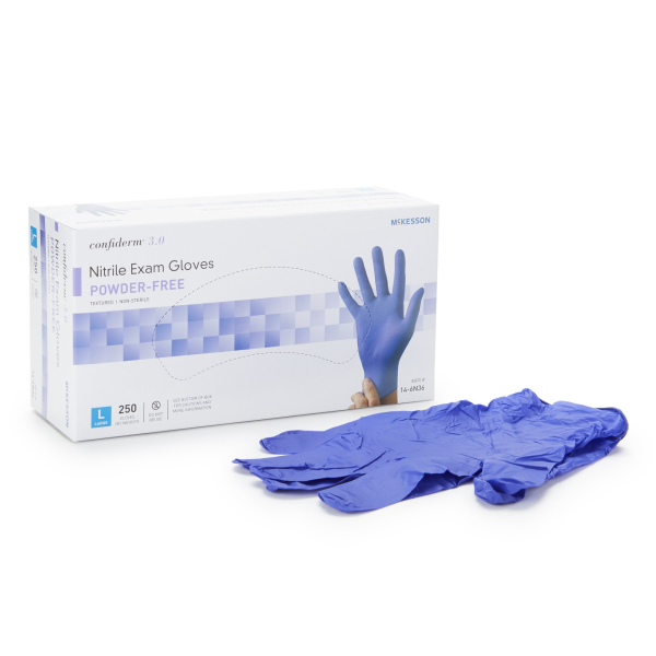 Exam Glove McKesson Confiderm® 3.0 Large NonSterile Nitrile Standard Cuff Length Textured Fingertips Blue Chemo Tested / Fentanyl Tested