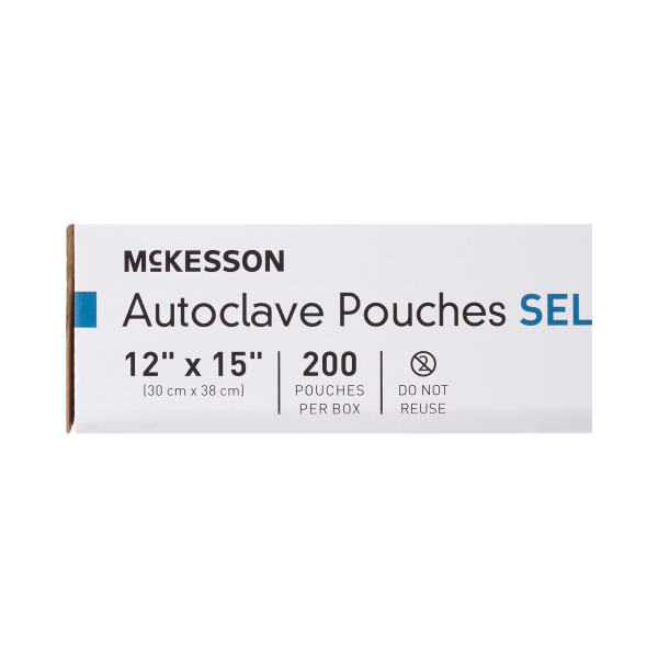 Sterilization Pouch McKesson Ethylene Oxide (EO) Gas / Steam 12 X 15 Inch White / Blue Self Seal Paper / Film