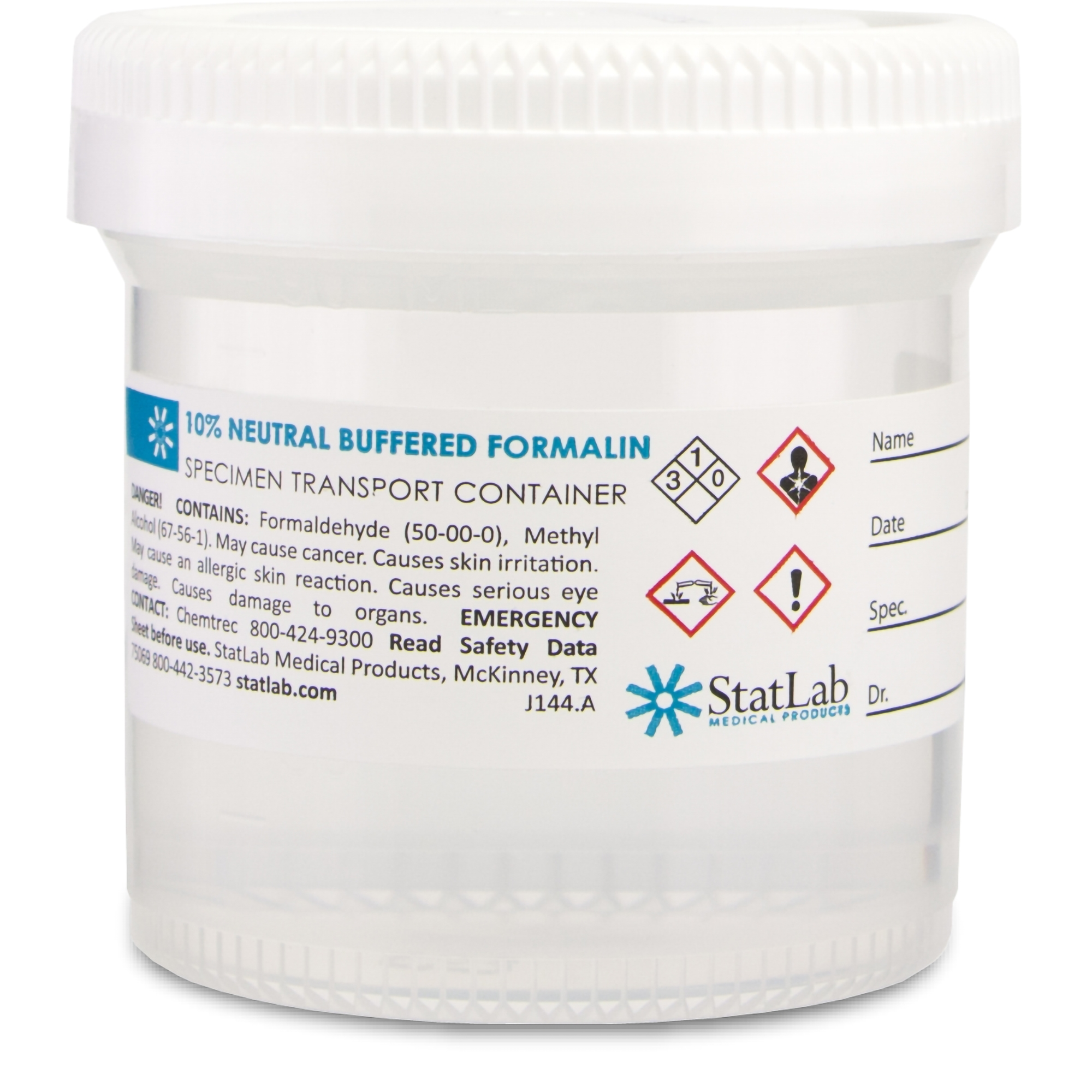 Prefilled Formalin Container StatClick™ 45 mL Fill in 90 mL (3 oz.) Screw Cap Warning Label NonSterile