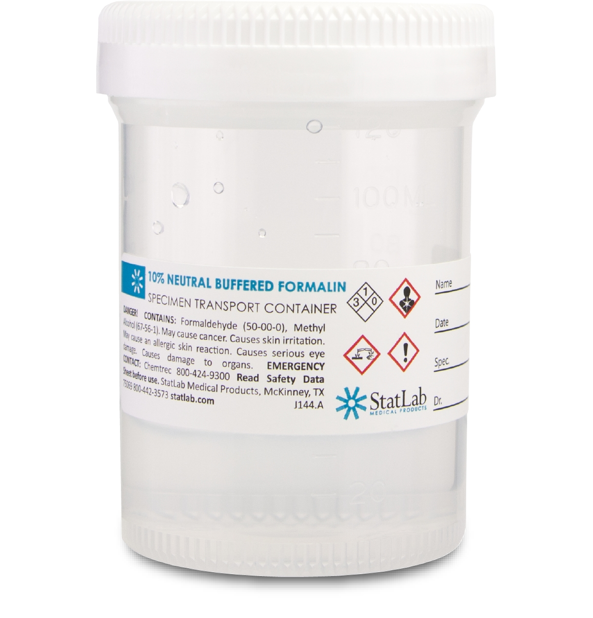 Prefilled Formalin Container StatClick™ 60 mL Fill in 120 mL (4 oz.) Screw Cap Warning Label NonSterile