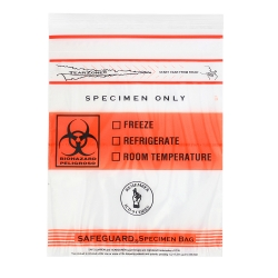 Specimen Transport Bag with Document Pouch SafeGuard® TearZone® 6 X 9 Inch Zip Closure Biohazard Symbol / Storage Instructions NonSterile