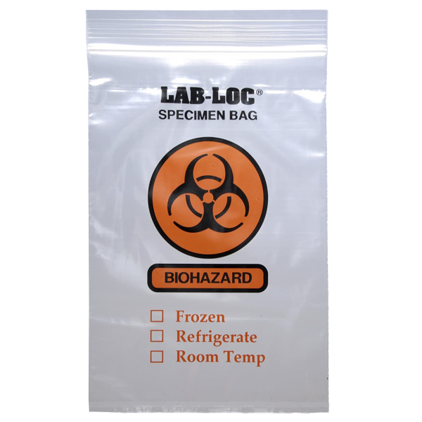 Specimen Transport Bag with Document Pouch Lab-Loc® 6 X 9 Inch Zip Closure Biohazard Symbol / Storage Instructions NonSterile