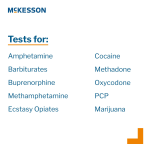 Drugs of Abuse Test Kit McKesson AMP, BAR, BUP, BZO, COC, mAMP/MET, MDMA, MOP300, MTD, OXY, PCP, THC (OX, pH, SG) 25 Tests CLIA Waived