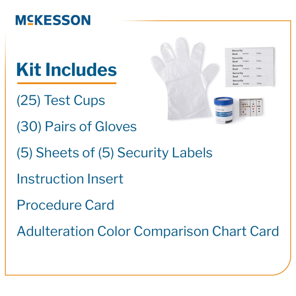 Drugs of Abuse Test Kit McKesson AMP, BUP, BZO, COC, mAMP/MET, MDMA, MTD, MOP300, OXY, THC (OX, pH, SG) 25 Tests CLIA Waived
