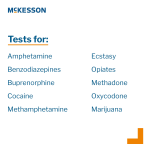 Drugs of Abuse Test Kit McKesson AMP, BUP, BZO, COC, mAMP/MET, MDMA, MTD, MOP300, OXY, THC (OX, pH, SG) 25 Tests CLIA Waived
